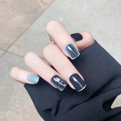Shiny Glittler False Nails with glue Short Black Fake Nails Gold Sequins Patch Nails artificial nails Full tips faux ongle