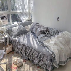 Princess Style All Cotton Washed Cotton Four-Piece of Bed Skirt Pure Cotton Quilt Cover Bed 1.5/1.8 M