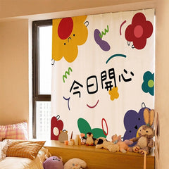 Cartoon Printed Blackout Curtains Punch-free Soft Bedroom Window Curtain Self-adhesive Drapes for Home Living Room Decor 커튼