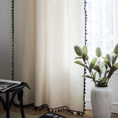 Modern Korea Solid White curtains Black tassel for living room bedroom windows Cotton linen kitchen ready curtain