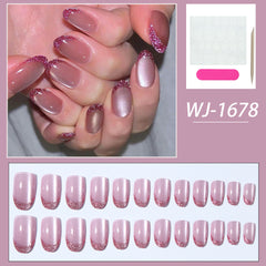 YICKYUE - 24pcs Short Beanies, Purple Cat Eyes, Press On Nails, Nail Art Patches for Women and Girls Daily Wear, Removable, Reusable, Acry