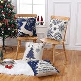 Yickyue 4PCS/Set 2022 New Christmas Cushion Cover 45*45 Blue Linen Elk Snowflake Print Pillow Covers Decorative Home Decor Pillowslip