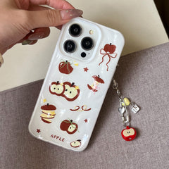 YICKYUE - Ins Full Screen Star Bow Apple Emoji Pendant Wrinkled Pattern Phone Case for iPhone 16 15 14 13 Pro Max Back Cover Fund
