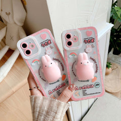 3D cute rabbit cartoon phone case for iphone 12 mini 11 pro max 7 x xr xsmax 8 plus Decompression protective cover shell conque