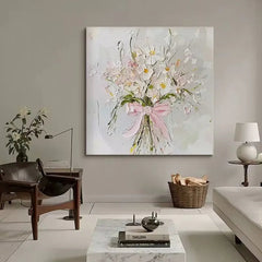 YICKYUE - Modern Abstract Pink Flowers,Hand Drawn Oil Painting, Frameless Painting, Living Room,Restaurant,Sofa Background Wall Decoration