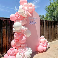 YICKYUE 141pcs Pink Bow Balloon Garland Arch Kit - Coquette Birthday Decoration Coquette Bow Pink And White Balloon Arch Kit Different Size For Wedding Bridal Shower Girls Birthday Engagement Party Decoration