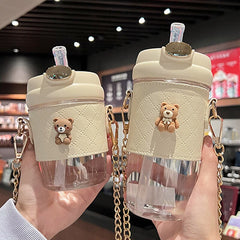 Simple Fashion Straw Water Bottle For Girls Adult Outdoor Portable Strap Cute Student Transparent Plastic Cup For Drink BPA Free