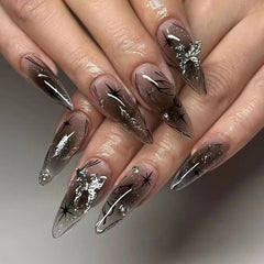 YICKYUE - Punk Style Fake Nails Cool Pointed y2k Snake Diamond False Nail Patch for Girl Women Wearable Press on Nails New Year Gifts