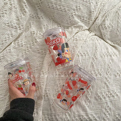 Korean Ins Style Straw Cup Large Capacity Simple Letter Glass Cup Coffee Breakfast Water Cup With Cover Straw Cute