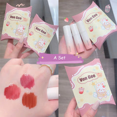 Von Gee Lipstick Set 3 Color Matte Lip Glaze Velvet Lip Mud Waterproof Moisturizing Non-Stick Cup Non-fading Lip Gloss Cosmetic