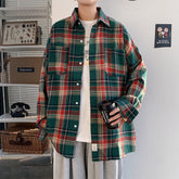 YICKYUE - Autumn Long Sleeved Shirt Men Fashion Oversized Plaid Shirt Men Streetwear Korean Loose Casual Shirts Mens Large Size M-5XL