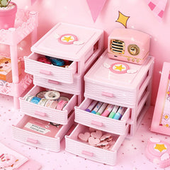 Yickyue Pink Storage Box Cute Shelf Desk Drawer Desk Small Box Cosmetics Stationery Set Sundries Desktop Organizer Office Supplies
