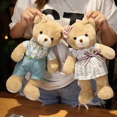 1pc 35cm Cute Vivid Couple Teddy Bear Plush Toys Lovely Bear with Clothes Pillow Nice Gift Lover Girls Kids Valentine's Gifts