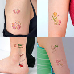 YICKYUE - 6pcs New Rainbow Easter Rabbit Pattern Stickers for Women Girls Sweet Cartoon Tattoo Semi Permanent Waterproof Tattoo Stickers