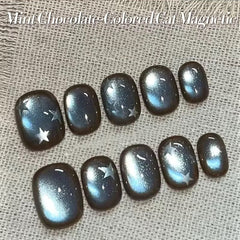 YICKYUE - 10ML 1PCS Autumn Nails Long Night Blue Light Magnet Cat Eye Gel Nail Polish Nail Supplies Brown Blue Cat Eye Nail Glue Nail Art