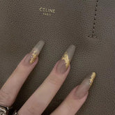 24pcs Artifical Nails Fake Wearable Nail Tips Long Detachable Press on Nails Fake Nail Gold Flash Finished Nail Ballet