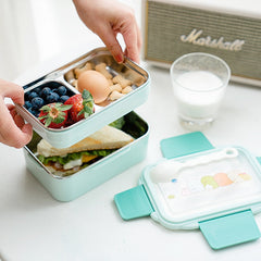 1300ml Cartoon Double Layer Stainless Steel Microwave Bento Box Plastic Fresh-keeping Food Container Tableware Lunch Box