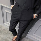 YICKYUE - Brand Clothing Spring Summer New Plaid Dress Pants Men Clothing Business Formal Wear Slim Fit Office Trousers 36 38