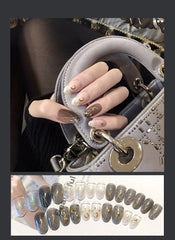 ENDRRFLLA 24pcs Bronzing Moon Star Oily False Nail Brown Removable Manicure Full Cover Long Nail Decoration 2022 Design Beauty