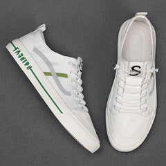 YICKYUE - Spring and Autumn New Low-top White Green Casual Stripe Fashion Trend Leather Canvas Casual Shoes