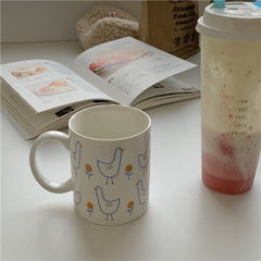 Korean retro lovely duck cream blue ceramic mug girl coffee milk breakfast couple cup