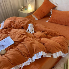 Yickyue Luxury Duvet Cover Bedding Set Winter Warm Double-sided Plush Quilt Cover Bed Sheet and Pillowcase 4pcs Queen Size Bed Linen Set
