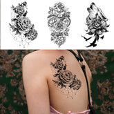 Black Large Snake Flower Tattoo Stickers Water Transfer Fake Tattoo Women Girl Wolf Rose Peony Leg Body Art Temporary Tattoos