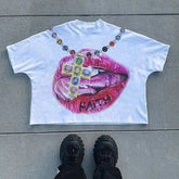 Hearujoy Y2K Vintage Aesthetic Casual Hip-hop Splicing Clothing Retro Gothic Fashion Sports High Street Kawaii T-shirt Man Woman