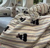 YICKYUE - Cute rabbit blue grey stripe bed set 1.2 1.5 1.8 2.0,twin full queen king cotton home textile bed sheet pillow case quilt cover