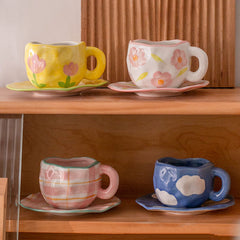 YICKYUE - Retro Handpainted Cup & Saucer Set