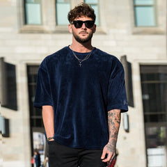 Hearujoy New Fashion Ribbed Sports T-Shirts Mens Letter Embroidery Short Sleeve O Neck Tee Top Summer Casual Loose Tshirt Streetwear Male