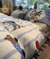 YICKYUE - Cute blue stripes dog tomato beding set 1.2 1.5 1.8,twin full queen lovely cotton home textile bed sheet pillow case quilt cover