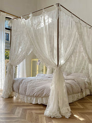 YICKYUE - Palace Mosquito Net with Frame Romantic Lace Shading Bed Curtain Canopy Nets Three-door Bedcover Home Decoration
