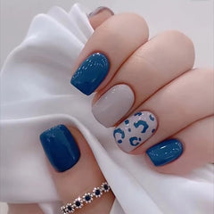 YICKYUE - 24Pcs Short Square Head Fake Nail with Jelly Glue French Flowers Design False Nails Wearable Ballet Press on Nails Nail Tips