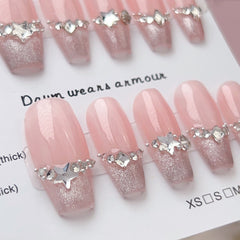 Pink Diamonds Handmade Press On Nails