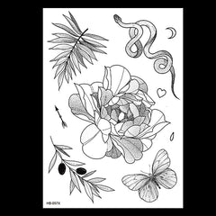 49 Designs Waterproof Temporary Black Sketchs Flowers Tattoo Stickers Flash Fake Body Tattoos for Women