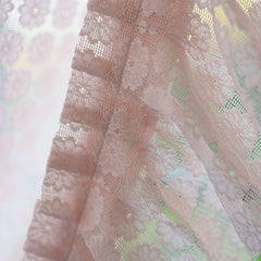 YICKYUE - Princess Style Room Divider Light Pink Tulle Embroidery Lace Flower Patter Flouncing Sheer Curtain for Living Room Wedding Decor