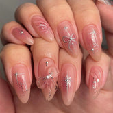 YICKYUE - New 3D Butterfly False Nails Pink Blush Fake Nail Patch Full Cover Wearable Sweet Korean Style Press on Nails for Girl Women