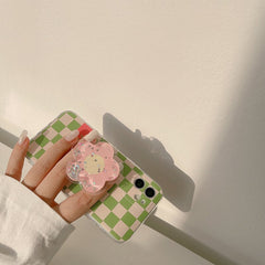 Pastel green ins pink Peach blossom stand holder soft silicone phone case for iphone 11 12 mini pro max x xr xs max 7 8 plus