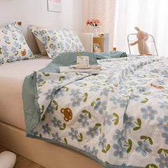 Yickyue Korean Simple Thin Blanket Washed Cotton Quilted Bedspread Machine Washable Fashion Soft Summer Quilt Double King Size