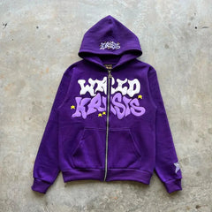 Hearujoy Men and Women Zippered Pink Foam Hooded, Harajuku Casual Clothing, European and American Classic, Loose, Y2K, 2024
