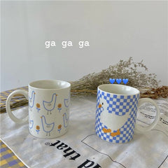 Korean retro lovely duck cream blue ceramic mug girl coffee milk breakfast couple cup