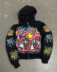 Hearujoy 90s Streetwear American Retro Street Hip Hop Pattern Print Men Hoodie Y2k Gothic Punk Oversized Women Streetwear Pullover Harajuku Sweatshirt