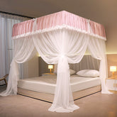 YICKYUE - Quadrate Palace Mosquito Net With Frame Encrypted Romantic Bed Curtain Canopy Nets Three-door Bedcover Curtain Home Decoration
