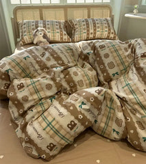 YICKYUE - Fashion cute cartoon cookie bedding set teen,twin full queen king brown cotton home textile bed sheet pillow case quilt cover