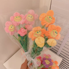 Super Cute Plush Smiley Face Sunflower Home Decoration Rose Simulation Fake Flower Girl Heart Decoration Photo Gift
