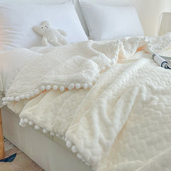 Yickyue Pom Pom Throw Blanket Knit Fleece Flannel Velvet Tassels Fringe Decorative Twin Warm Soft Cozy Knitted for Couch Sofa Bed TJ6991