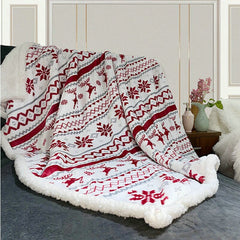 Yickyue Merry Christmas Blankets Thicked Elk 3D Printing Flannel Blanket Soft Warm Sherpa Flannel Double Layer Fluffy Snowflake Blanket