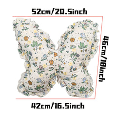 YICKYUE - Rustic Butterfly-Shaped Throw Pillow, Floral Pattern, Ruffle Embellishment, Machine Washable, Zipper Closure, Polyester 100%, All-Season Multipurpose Cushion for Bedroom and Living Room Decor, 100-120gsm