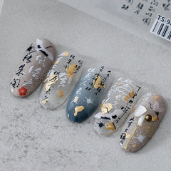 1P Chinese Style New Craft Thin Transparent Manicure Stickers For Nails Fake Back Glue Thin Tough Nail Stickers Nail Art Jewelry